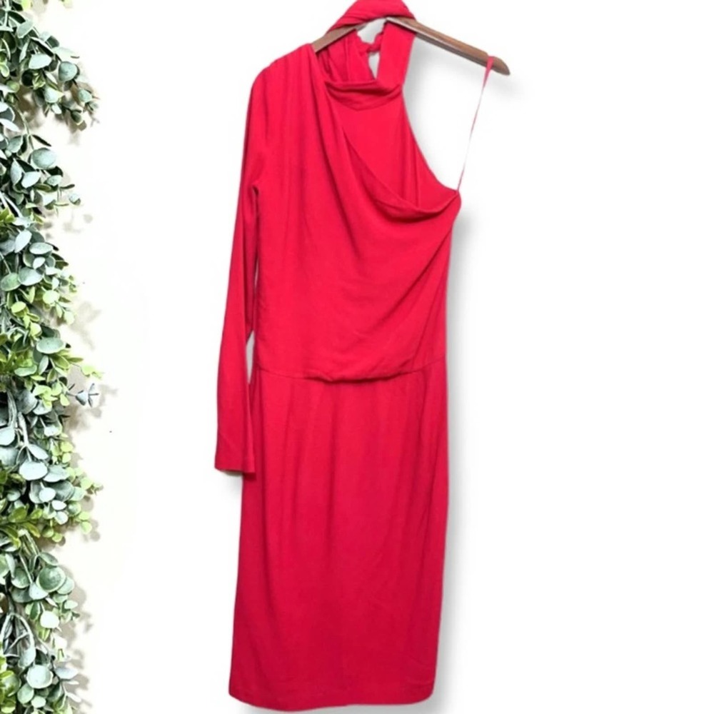 Diane Von Furstenberg Bowman One Shoulder Red Cocktail Dress Size 2 DVF Wedding - Picture 5 of 15